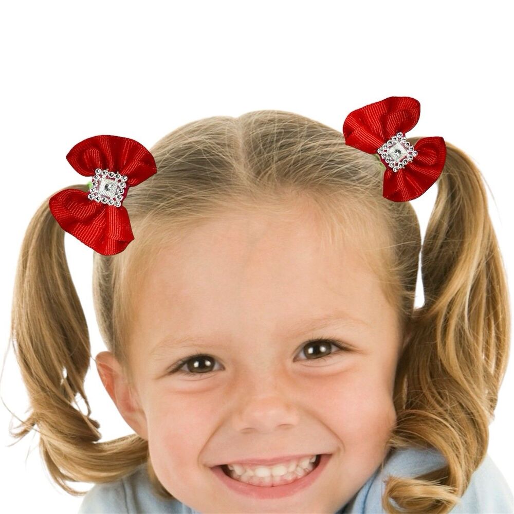 Hair Bow Set 2 Ponytail For Girls Red 2 Inch New